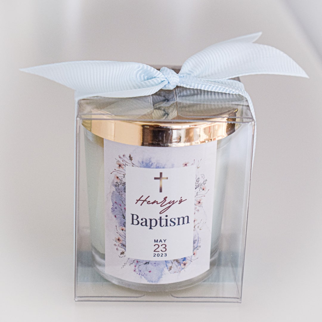 Boy Blue and gold Baby Baptism Favors | Personalized Christening Giveaways | Scented Candles