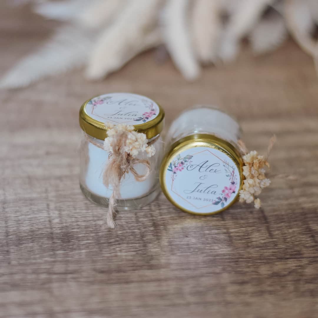 Alex and Julia Personalized Scented Candle Jars | Real Dried Flowers | Custom Wedding Favors
