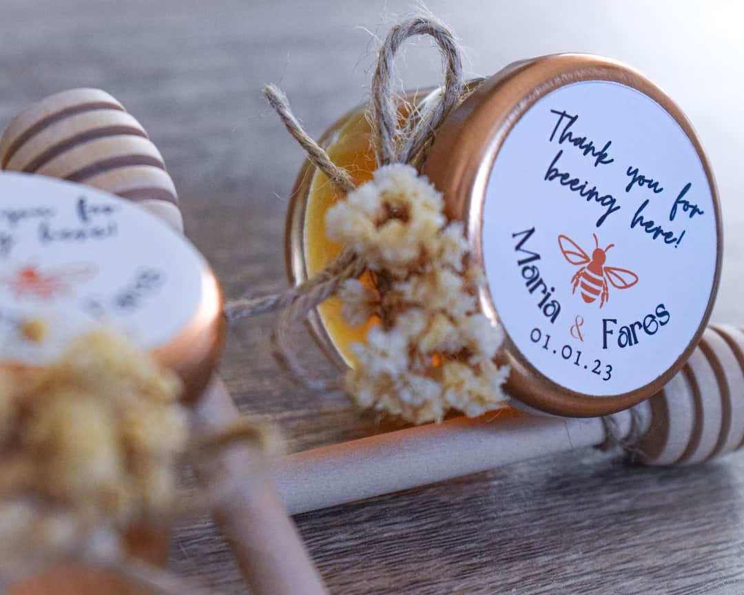 Wedding Party Favors | Personalized Designs | Pure Honey Jar and flowers