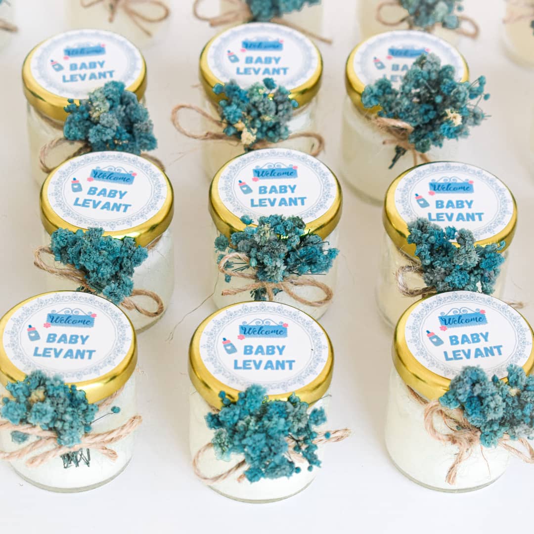 Scented Candle Jar | Personalized Baby Shower Favors | Real Dried Flowers