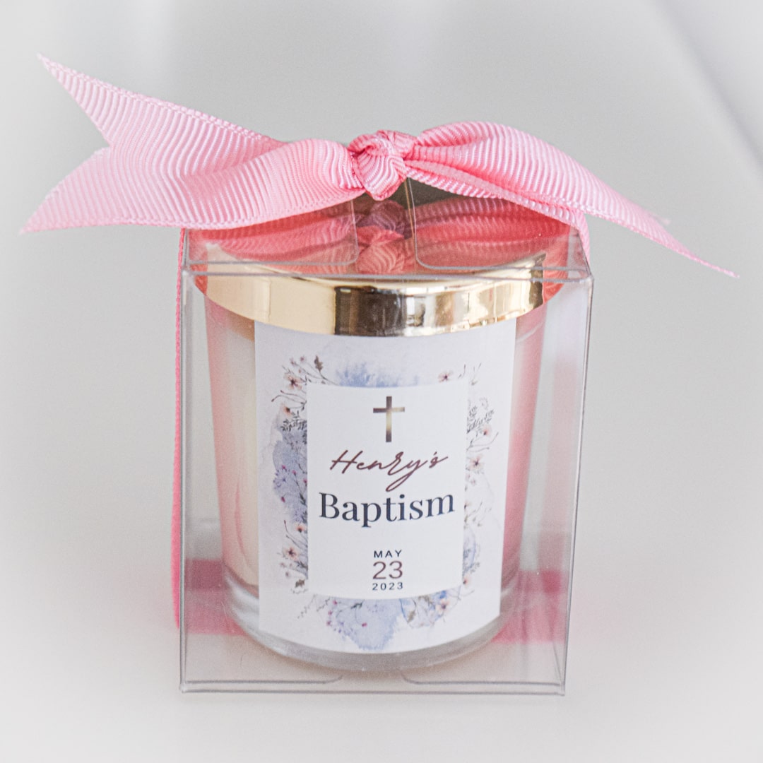 Girl pink Baby Baptism Favors | Personalized Christening Giveaways | Scented Candles