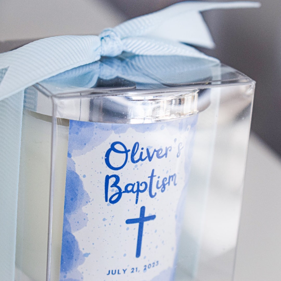 Blue Baby Baptism Favors | Personalized Christening Giveaways | Scented Candles
