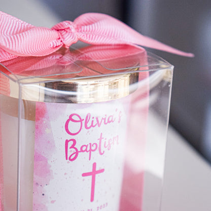 Pink Baby Baptism Favors | Personalized Christening Giveaways | Scented Candles