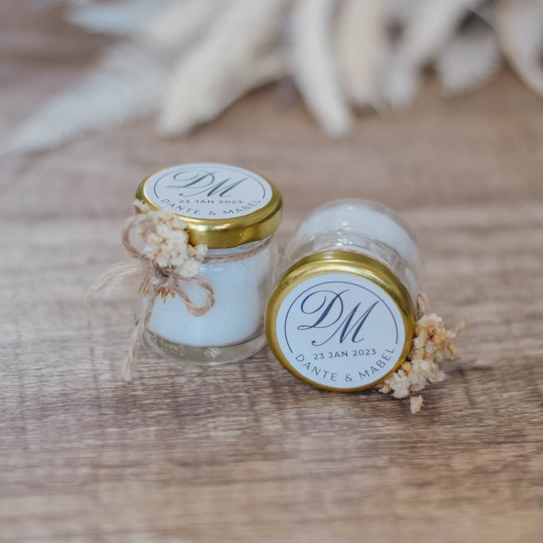 Letter D and M - Personalized Scented Candle Jars | Real Dried Flowers | Custom Wedding Favors