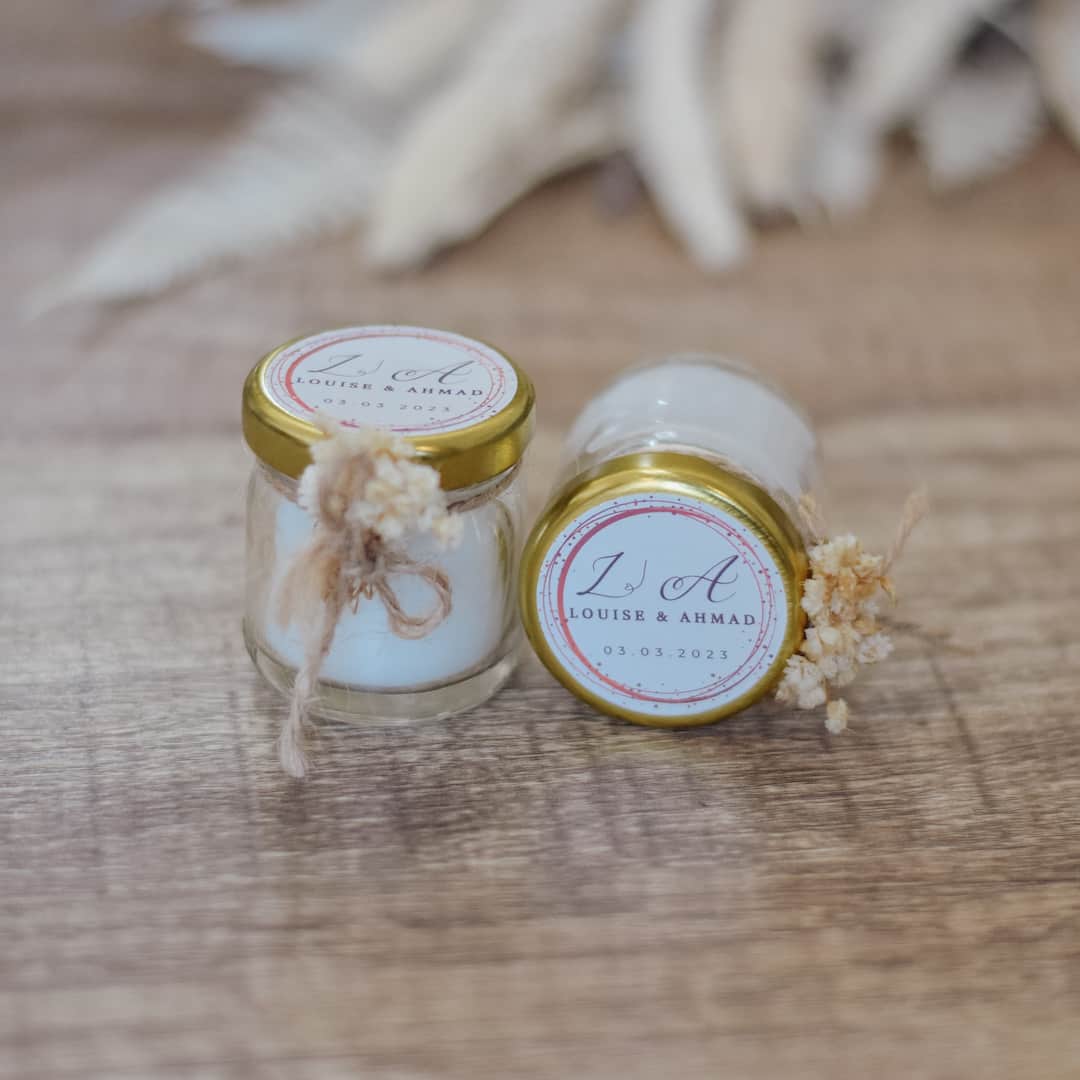 L & A Personalized Scented Candle Jars | Real Dried Flowers | Custom Wedding Favors