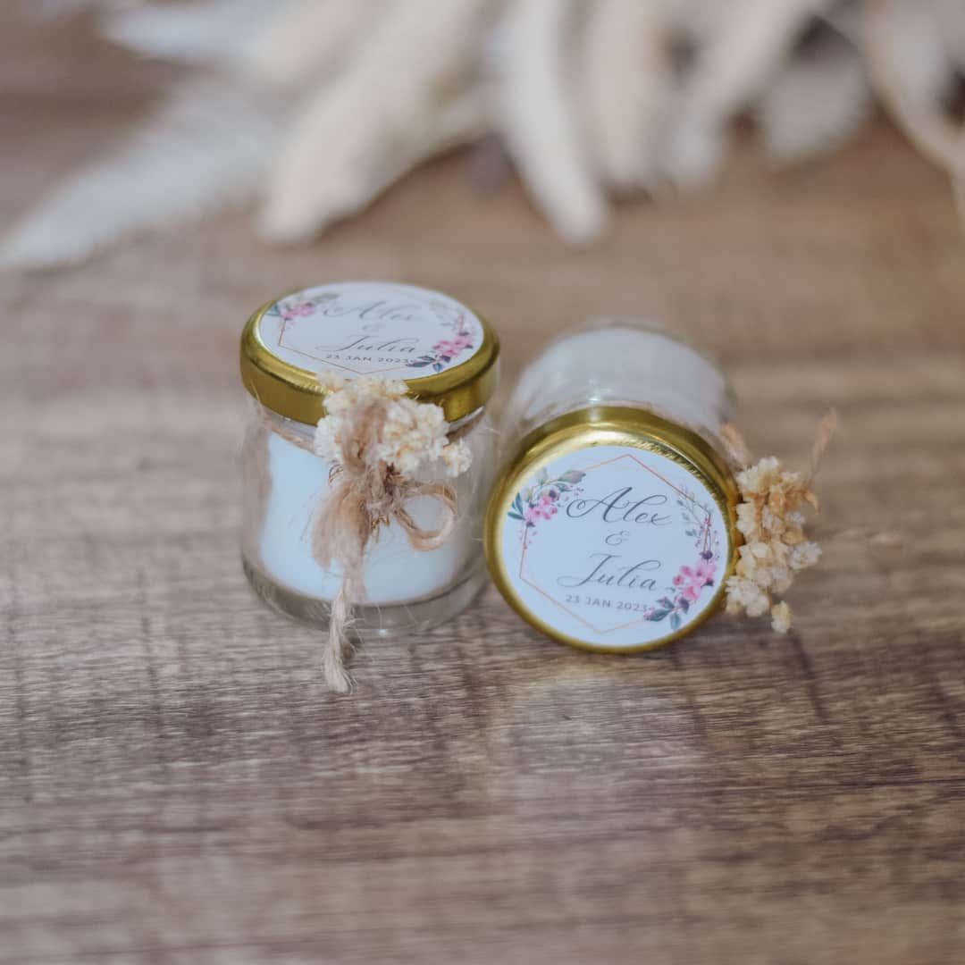 Alex and Julia Personalized Scented Candle Jars | Real Dried Flowers | Custom Wedding Favors 