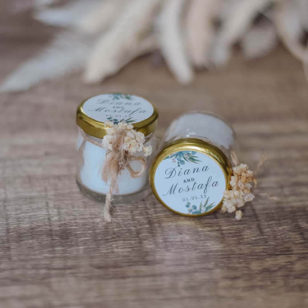 Diana & Mustafa Personalized Scented Candle Jars | Real Dried Flowers | Custom Wedding Favors