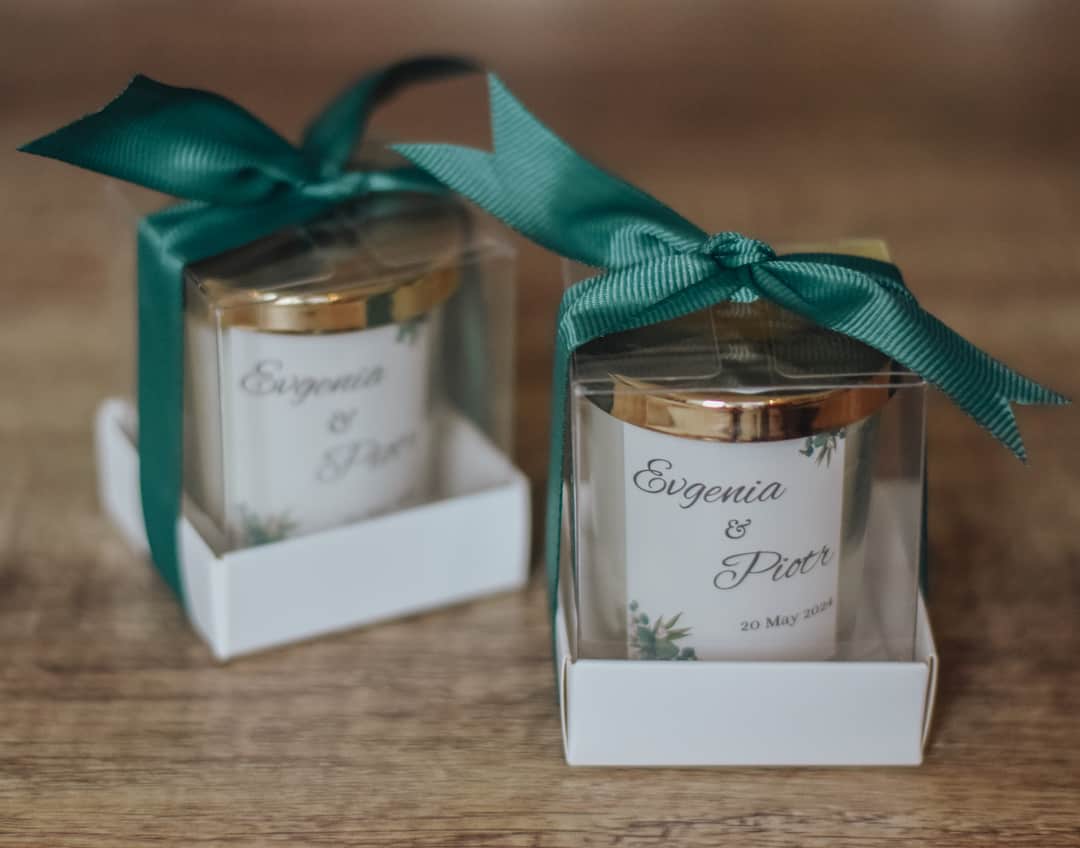 Golden Green Wedding Party Favors Candles