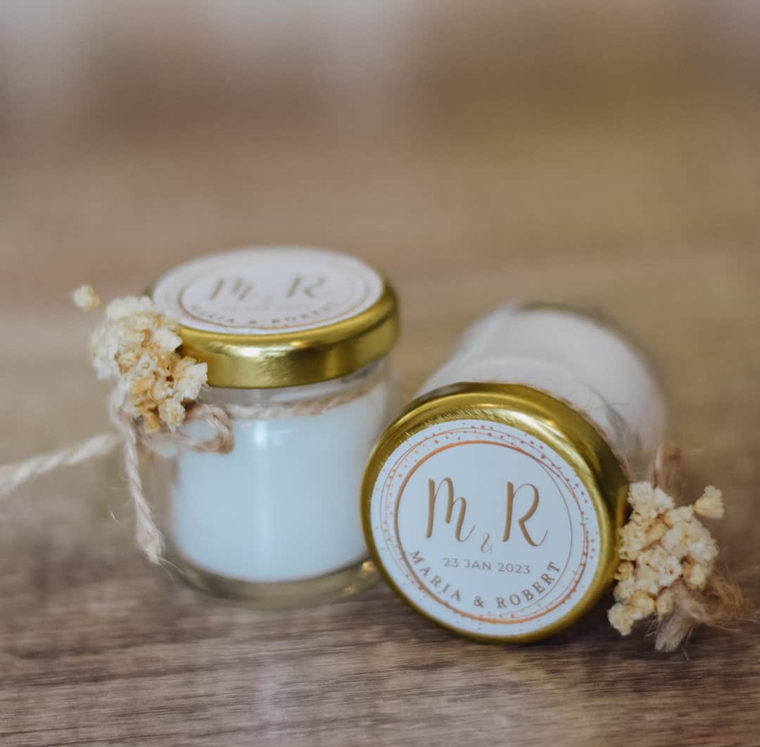 Letter M and R Personalized Scented Candle Jars | Real Dried Flowers | Custom Wedding Favors