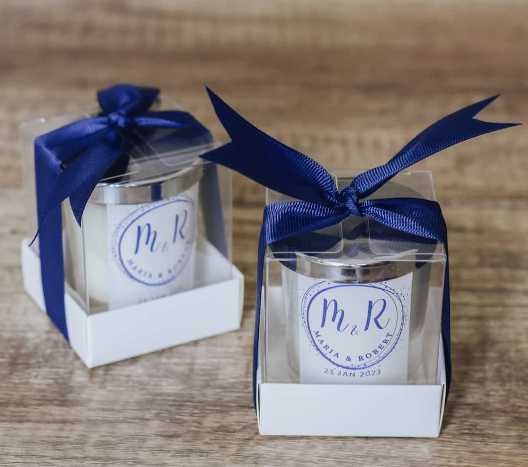 Silver Blue Wedding Party Favors Candles 