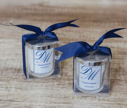 blue silver wedding favors Personalized Scented Candle 