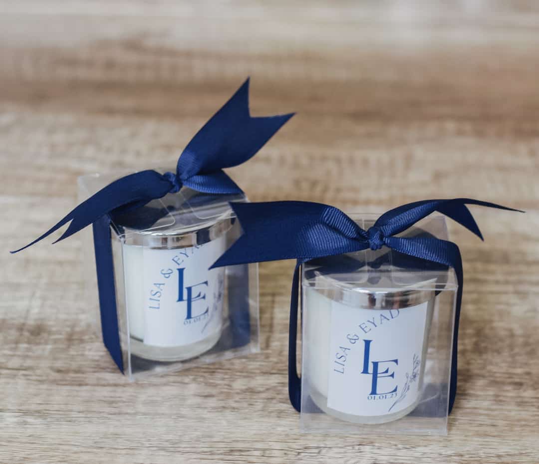 blue wedding favors Personalized Scented Candle 