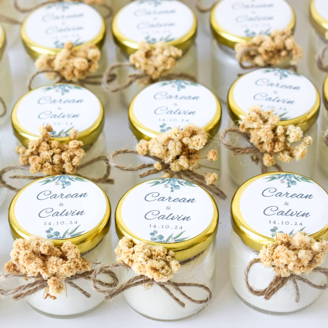 Wedding Favors Personalized Candle Jars With Real Dried Flowers