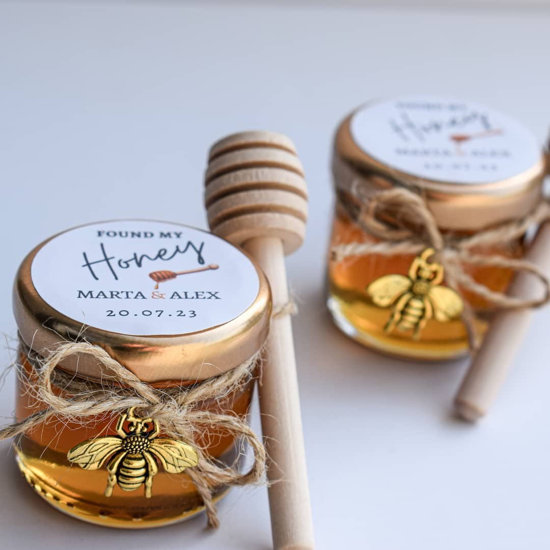 Wedding Party Favors | Personalized Designs | Pure Honey Jar With golden bee