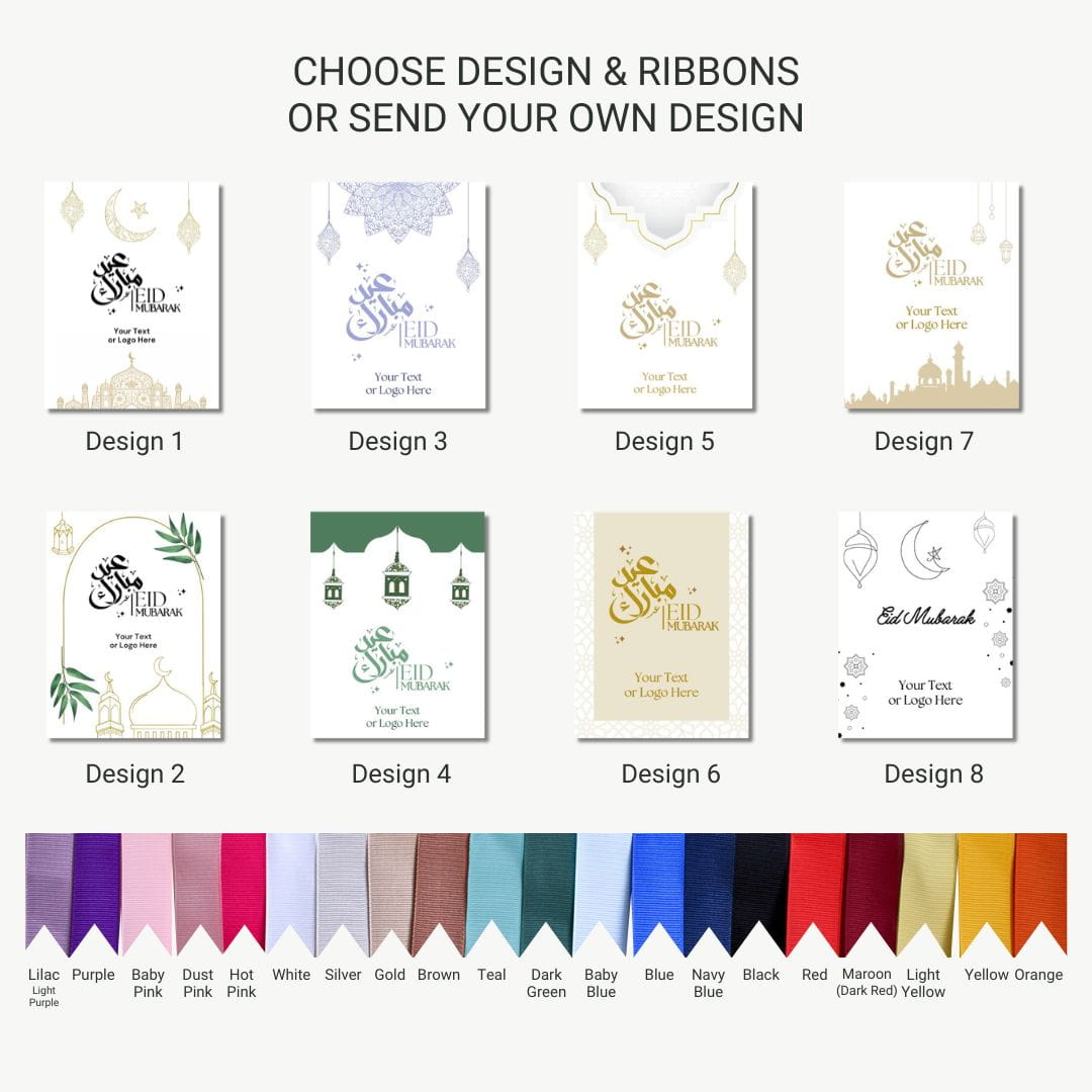 Collection of Eid greeting designs with ribbons Personalized Eid Mubarak Gifts