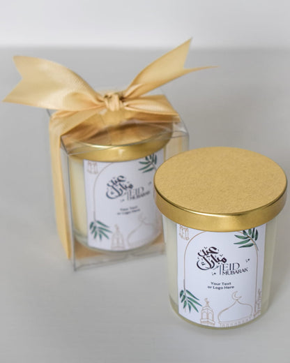 Candle in a clear box with a gold ribbon Eid Mubarak Gifts Favors Scented Candle