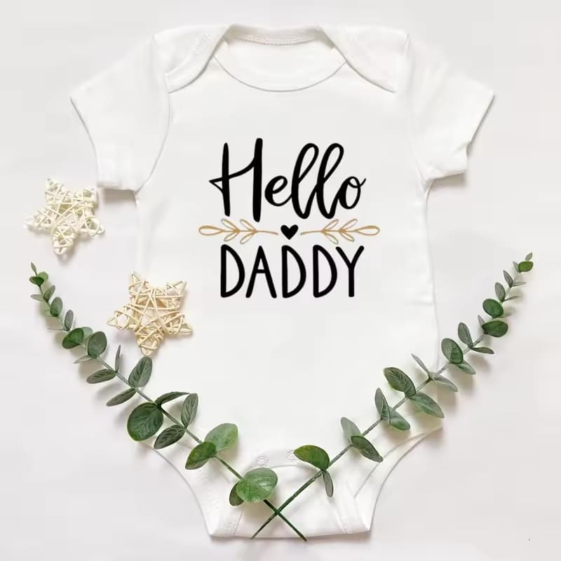 Pregnancy Reveal “Hello Daddy” Bodysuit 100% Cotton for Baby Announcement - Instant Delivery Option