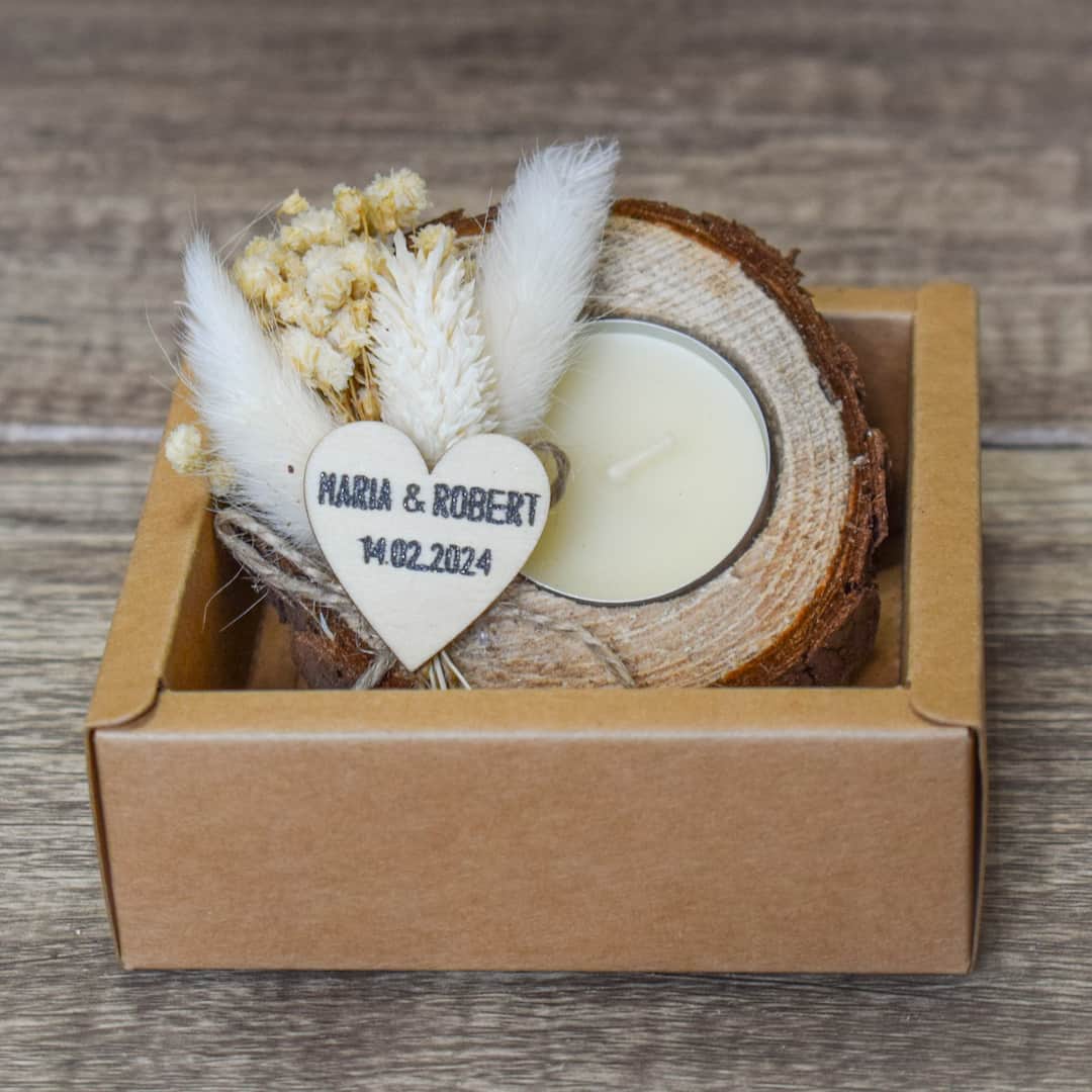 Wedding Favors Personalized Rustic Wood Candle Holder partyfavors.ae