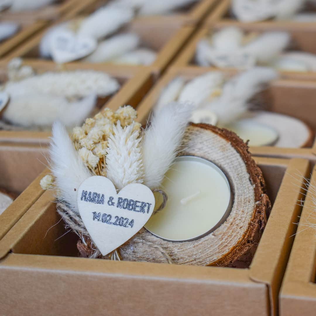 Wedding Favors Personalized Rustic Wood Candle Holder partyfavors.ae