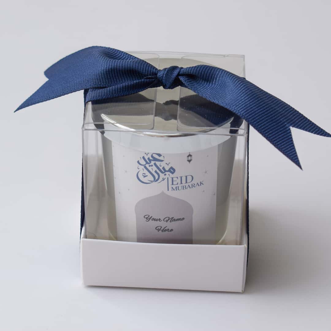 blue Personalized Eid Mubarak Gifts Favors Scented Candle