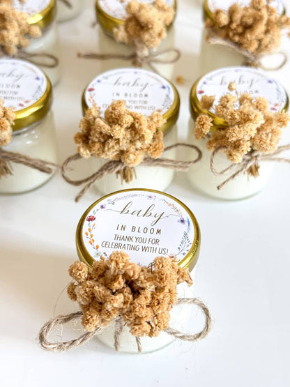 Scented Candle Jar | Personalized Baby Shower Favors | Real Dried Flowers