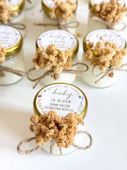 Scented Candle Jar | Personalized Baby Shower Favors | Real Dried Flowers