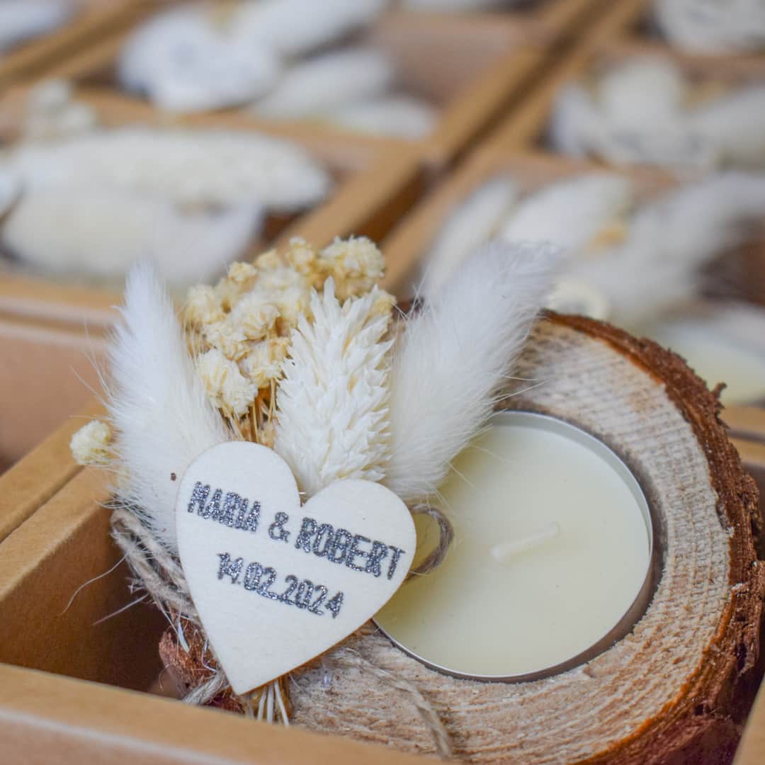 Natural Wedding Favors Personalized Rustic Wood Candle Holder partyfavors.ae